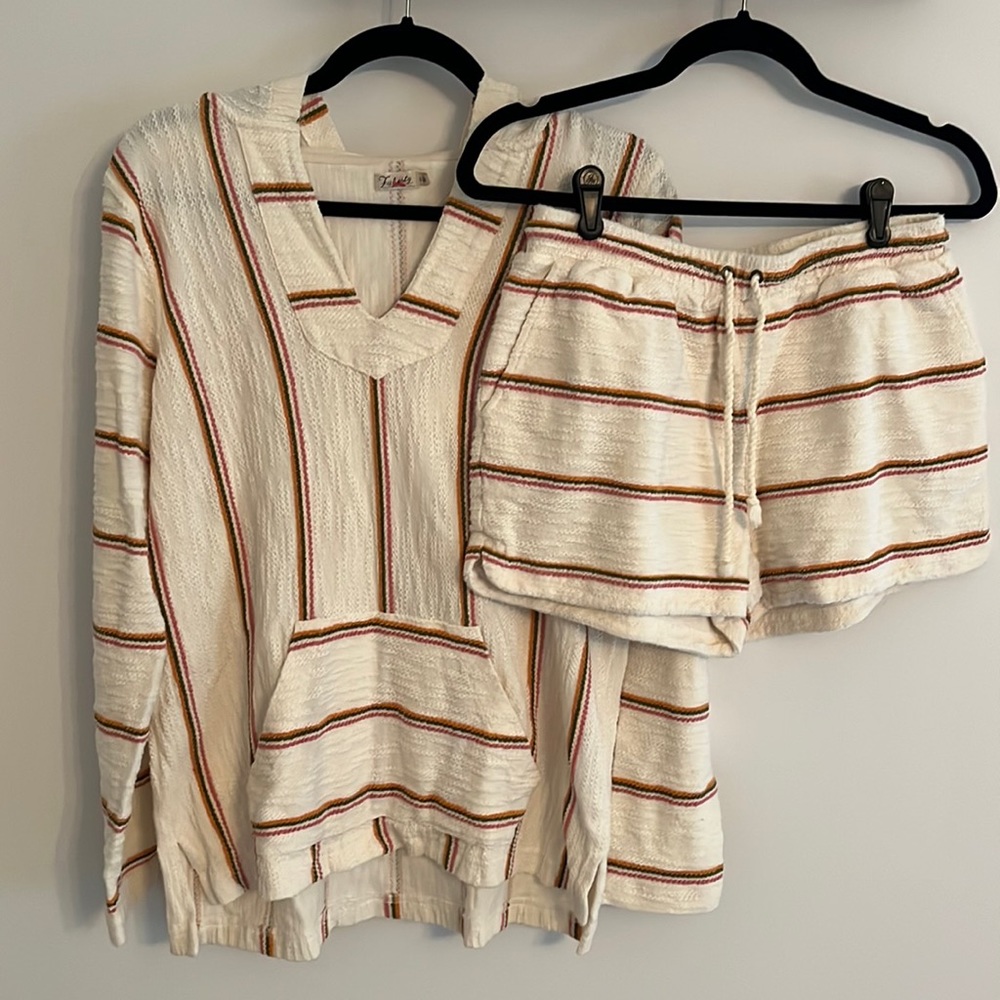 Faherty Striped Baja Hoodie and Shorts Set, size small